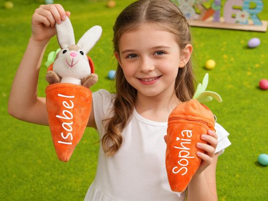 Personalized Plush Bunny Carrot Keychain: Easter Gift for Kids