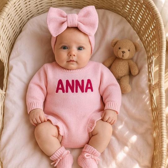 Baby Name Ruffle Romper Set, Embroidered Baby Romper, Custom Newborn Romper,Baby Shower Gift