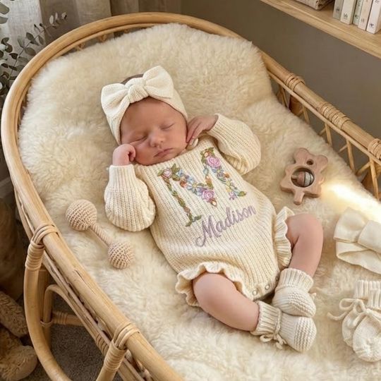 Discover Personalized Baby Name Romper, Embroidered Baby Floral Ruffle Romper, Newborn Outfit, Baby Shower Gift, Coming Home, First Birthday Gift