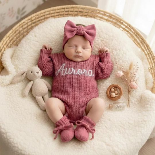 Personalized Baby Romper, Custom Embroidered  Name Newborn Romper, Baby Shower Gift, Coming Home Outfit