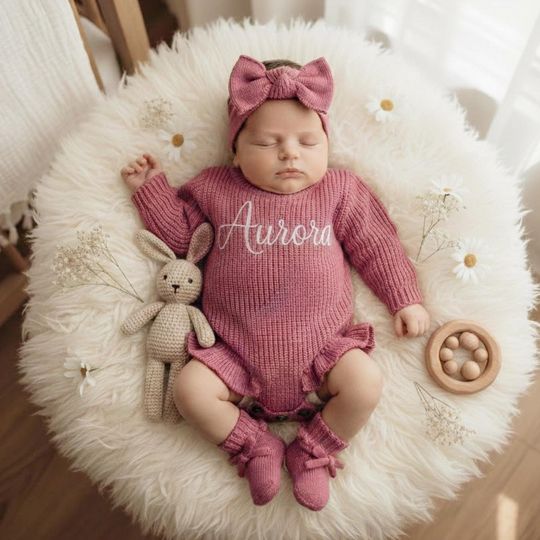 Custom Baby Name Romper, Personalized Embroidered Newborn Romper, Baby Ruffle Romper Set, Baby Shower Gift