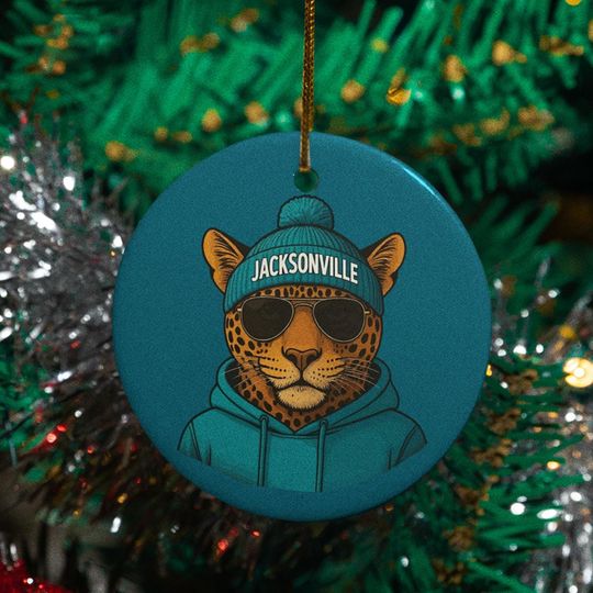 Football Fan Ornament, Jacksonville Jaguar Mascot (Ceramic)