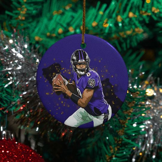 Discover Football Player Ornament: Baltimore Themed Ceramic