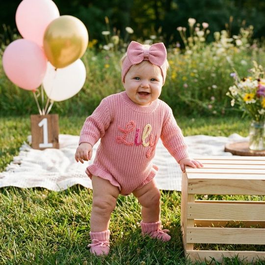 Personalized Embroidered Name Baby Girl Romper Set, Welcome home Gender Neutral Outfit for Baby Girl or Boy