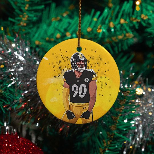 Pittsburgh Football Ornament: Watt Star Player Design - Ceramic Keepsake