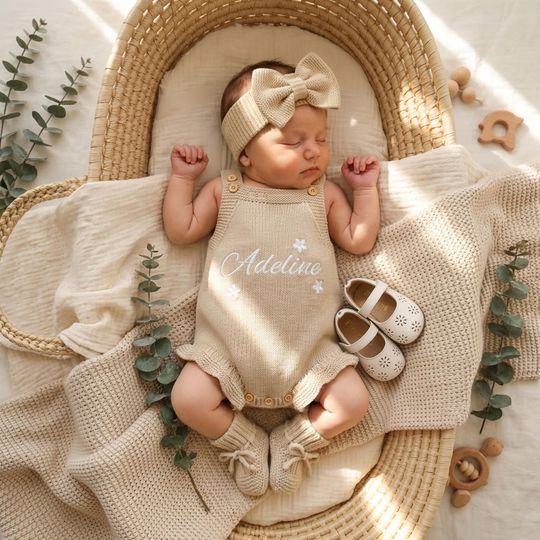 Discover Custom Embroidered Baby Girl Newborn Romper, Bubble Romper, Personalized Newborn Outfit, First Birthday, Cake Smash & Baby Shower Gift