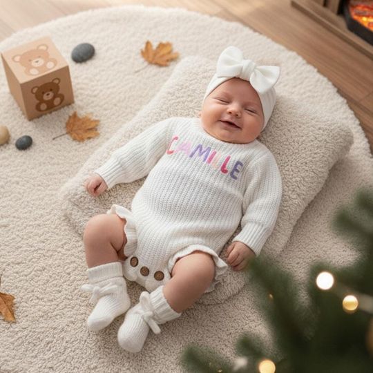 Embroidered Name Baby Romper Set | Personalized Newborn Coming Home Outfit