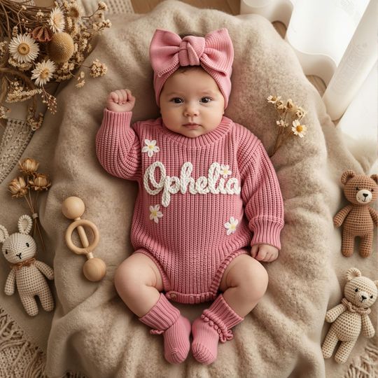 Hand Embroidered Name Baby Romper Set,Personalized Outfit, Baby Girl Romper, Coming Home,Gender Neutral