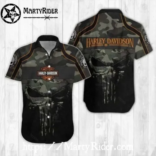 Discover Camo Punisher Skull Harley Motor Racing Davidsonn Aloha Shirt For Riders