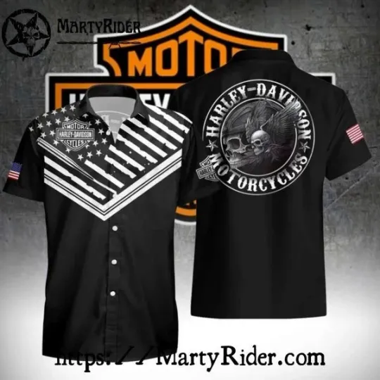 Discover Black And White Skull Eagle Harley Motor Racing Davidsonn Aloha Shirt