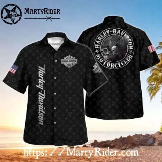 Discover Aqua Coastal Garage Harley Motor Racing Davidsonn Hawaiian Shirt