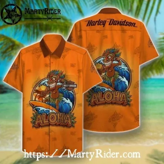 Discover Aloha Monster Wave Harley Motor Racing Davidsonn Hawaiian Shirt