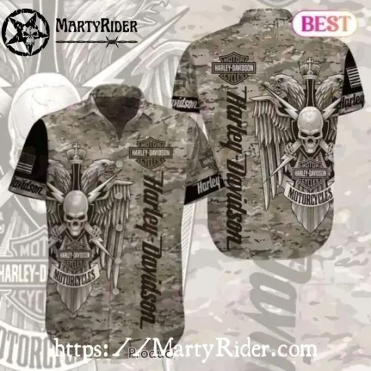 Discover Camouflage Skull And Swords Harley Motor Racing Davidsonn Aloha Shirt