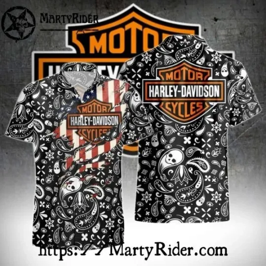 Discover American Flag Paisley Skull Harley Motor Racing Davidsonn Aloha Shirt