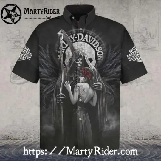 Discover Dark Angel And Rose Skull Harley Motor Racing Davidsonn Aloha Shirt