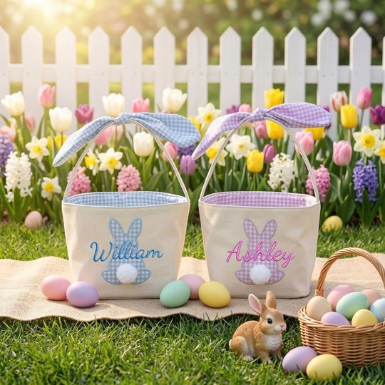 Personalized Kids Basket with Name, Baby First Easter Basket, Easter Egg Hunt Basket, Nursery Decor, Baby Shower Gift