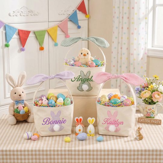 Personalized Kids Easter Basket, Toddler Easter Gift, Easter Egg Hunt Basket, Baby Shower Gift, Embroidered Name Basket