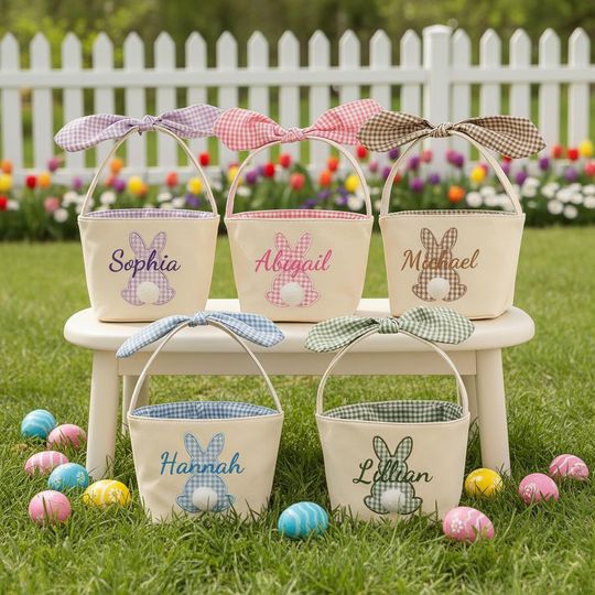 Custom Personalized Easter Basket 2026 with Name, Egg Hunt, Egg Hunt Basket, Girls Easter Bunny Basket, Baby Shower Gifts, Gift for Kids