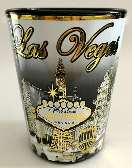 Las Vegas Nevada B&W Gold Ceramic Shot Glass