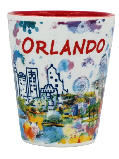 Orlando Florida Skyline Light Water Color Ceramic Shot Glass