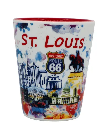 St. Louis Missouri Ceramic Shot Glass with Watercolor Design