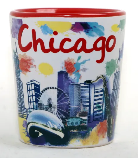 Chicago Illinois Ceramic Watercolor Shot Glass