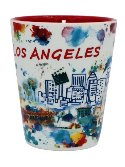 Los Angeles California Ceramic Shot Glass with Light Watercolor Design