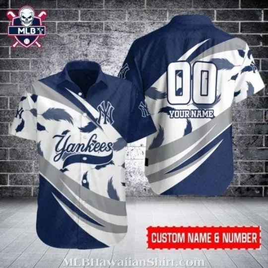 Discover New York Baseball Team Yankeess Swirling Feathers Personalized Tropical Shirt In