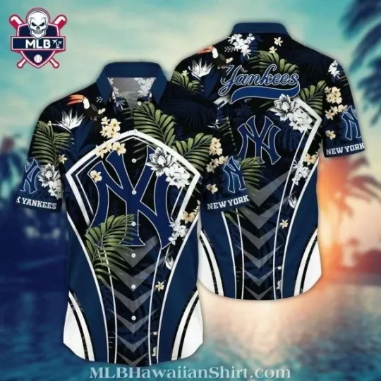 Discover Nighttime Floral New York Baseball Team Yankeess Tropical Hawaiian Shirt