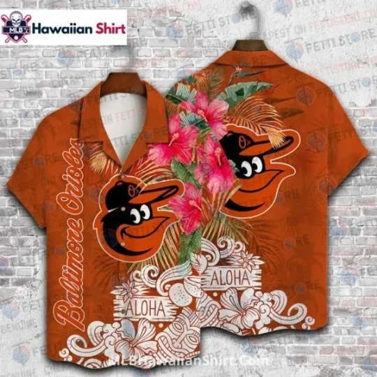 Discover Tropical Streak Print Baltimore Baseball Team Orioless Aloha Shirt