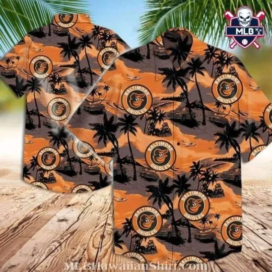 Discover Tropical Sunset And Baltimore Baseball Team Orioless Emblem Hawaiian Shirt