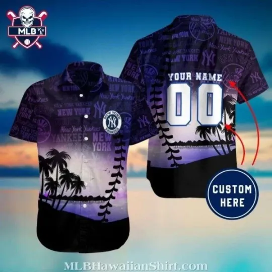 Discover New York Baseball Team Yankeess Hawaiian Shirt With Tropical Sunset And Palms
