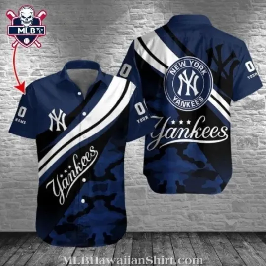 Discover New York Baseball Team Yankeess Hawaiian Shirt With Camouflage Pattern And Strip