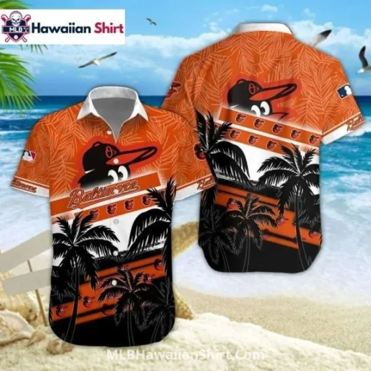 Discover Sunset Palm Stripe Baltimore Baseball Team Orioless Hawaiian Shirt Design