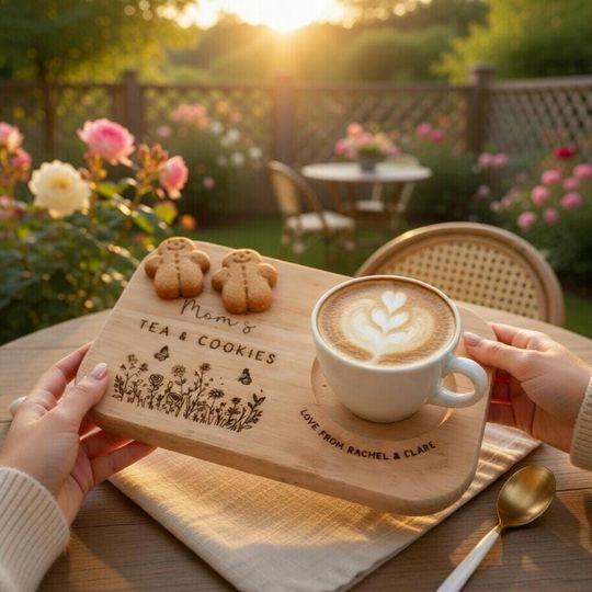 Personalized Mum Tea & Cookies Tray, Wooden Snack Board for Mom, Custom Mom Gift from Kids, Mother's Day Gift, Mom Birthday Gift