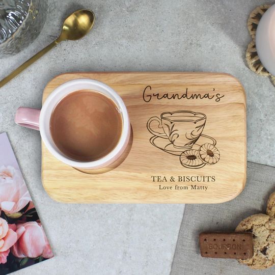 Discover Personalised Wooden Grandma's Tea & Biscuits Board with Tea Cup Illustration, Mother's Day Gift  | Grandma Gift | Grandma Birthday