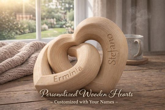 Personalized Infinity Heart with Names, Sustainable 5th Anniversary Gift & 3D Printed Wood Sculpture