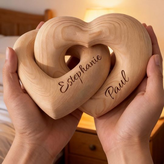 Personalized infinite heart-shaped sculptures, Mother's Day gifts, custom-engraved names, romantic couple keepsakes, anniversary gifts