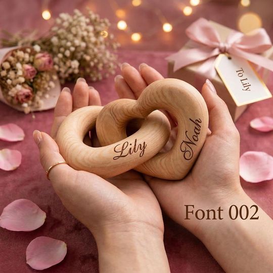 Romantic 5th Anniversary Gift, Wooden Infinity Heart Sculpture, Interlocking Hearts Keepsake, Wood Anniversary Gift for Him Her, Custom Name