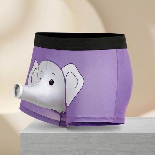 Men's Elephant Print Boxer Briefs, Funny Cartoon Boxers, Comfortable Breathable Underwear for Men, Halloween Gift, Stretch Boxer Shorts