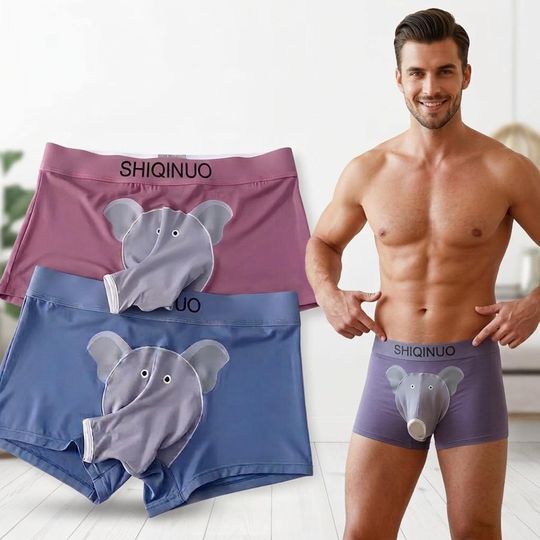 Men's Cartoon Elephant Underwear, Novelty Boxer Briefs, Funny Gift for Him