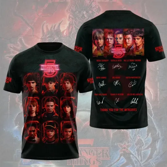 Discover Stranger Things Movie Black Polyester 3D Aop T-Shirt