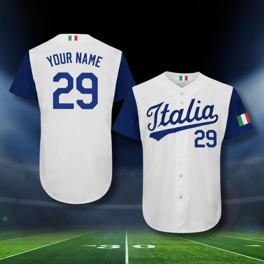 Discover Italia Baseball Fan Jersey Button Front Shirt Custom Name Number, White Navy 3D Style, Italy Flag Sleeves, 2026 Tournament Wear, Unisex Gift