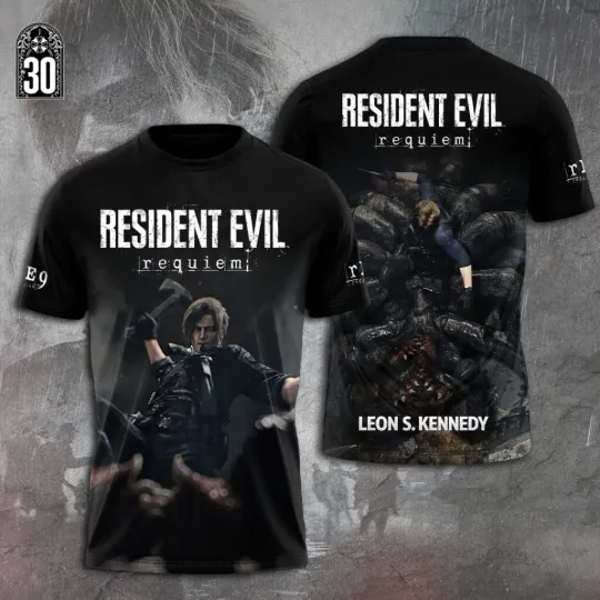 Discover Resident Evil Requiemm x Leon Scottt Kennedy 3D T-Shirt