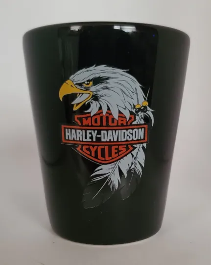 Haarleyy Davidson "Eagle Feather" Black Ceramic Shot Glass