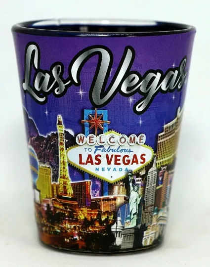 Las Vegas Nevada Blue Silver Skyline Ceramic Shot Glass Purple Interior