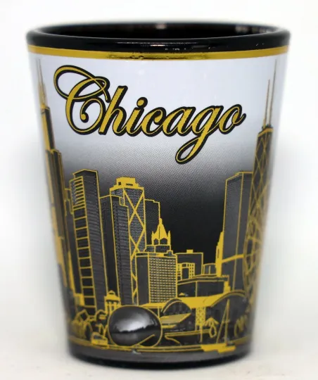 Chicago Illinois Black & Gold Ceramic Shot Glass