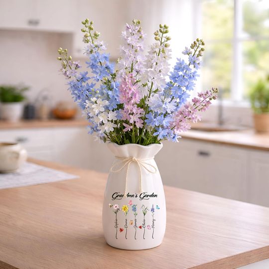 Discover Personalized Ceramic Flower Vase, Custom Birth Month Flower with Name, Mother's Day, Gift For Mom, Present For Grandma