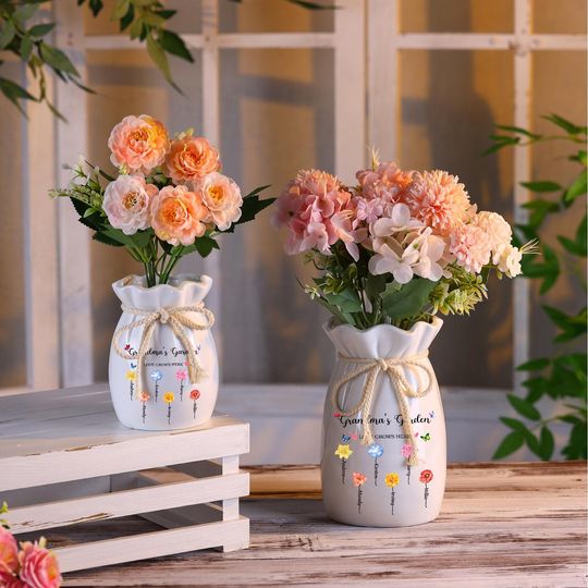 Ribbon Tie Ceramic Flower Vase, Birthday, New Home, Mother's Day, Floral Gift, Family Gift