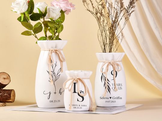 Personalized Ceramic Wedding Vase: Custom Engagement Gift
